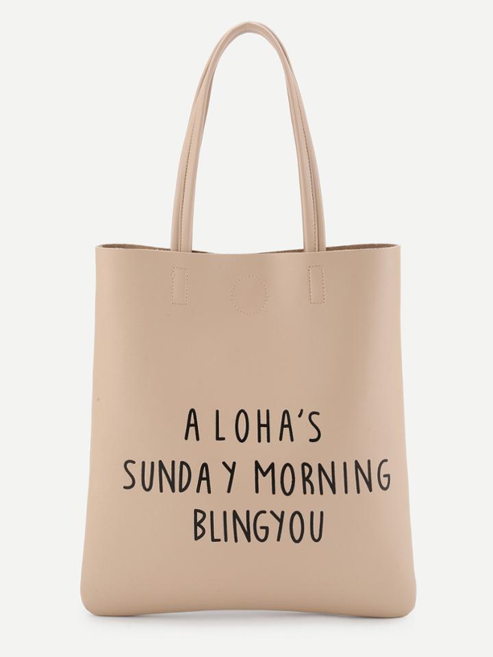 Shein Slogan Print Minimalist Tote Bag
