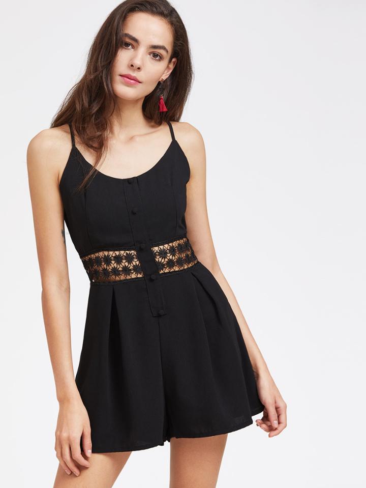 Shein Cami Straps Crochet Waisted Zipper Back Playsuit