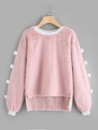 Shein Contrast Rib Trim High Low Faux Fleece Pullover