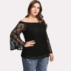 Shein Plus Bell Sleeve Lace Overlay Bardot Top