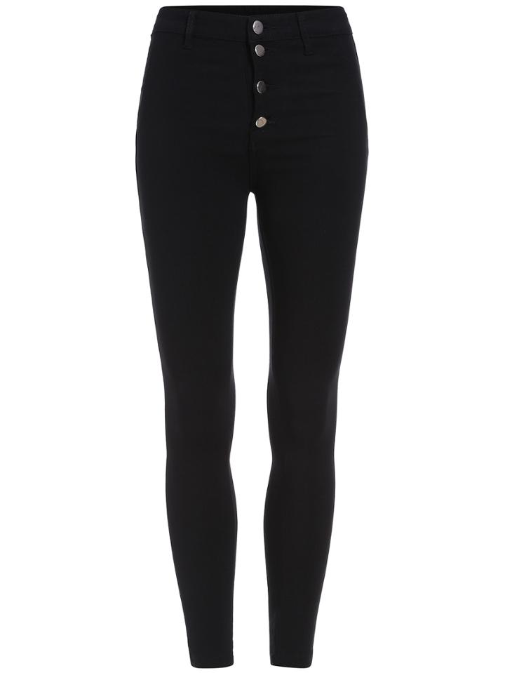 Shein Black Skinny Buttons Elastic Pant