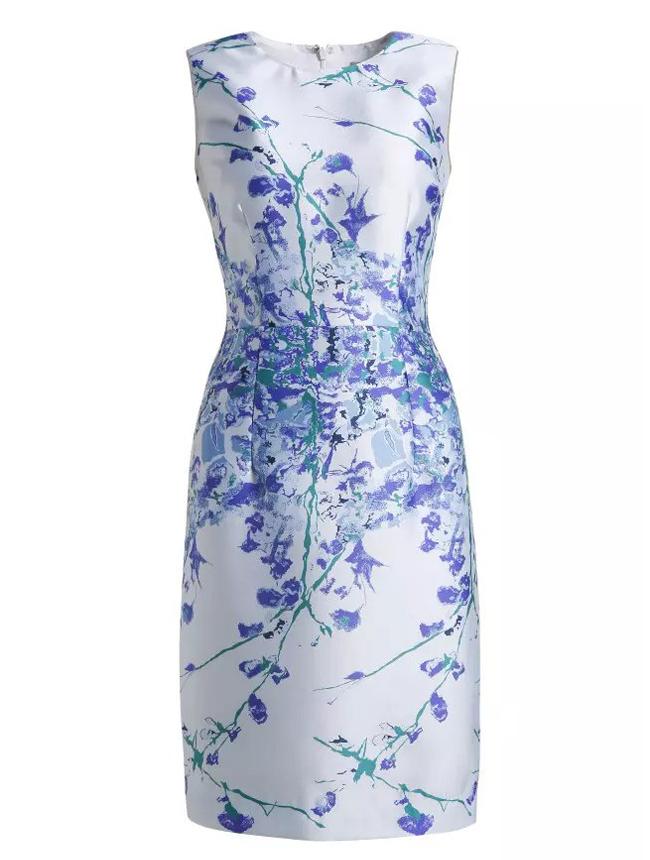 Shein White Round Neck Sleeveless Vintage Print Bodycon Dress