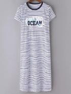 Shein Navy Striped Letters Short Sleeve Dress