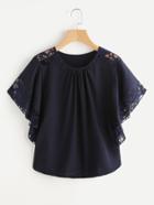 Shein Floral Lace Insert Butterfly Sleeve Blouse