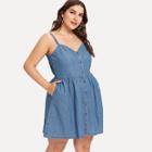 Shein Plus Button Up Fit & Flare Denim Dress