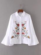 Shein Floral Embroidery Fluted Sleeve Blouse
