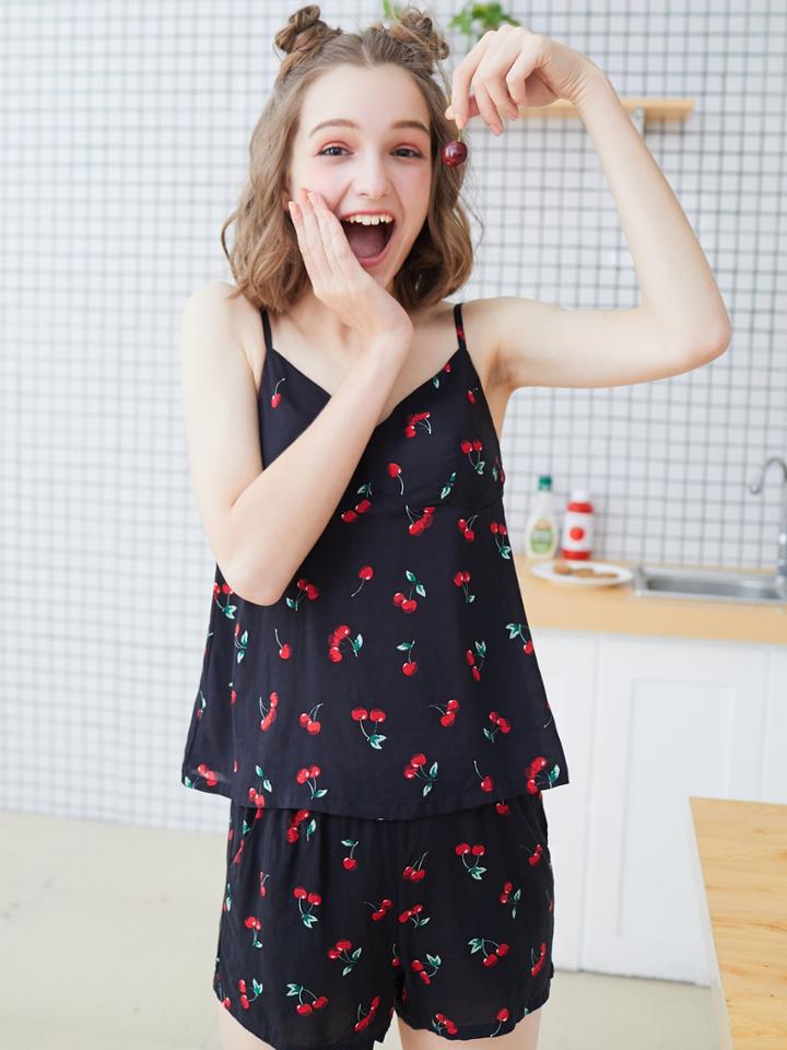 Shein Cherry Print Cami & Shorts Pj Set