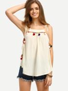 Shein Beige Pom-pom Decorated Spaghetti Strap Blouse