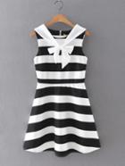Shein Black And White Stripe Bow Dress