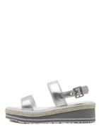 Shein Silver Peep Toe Thick-soled Buckle Strap Wedges