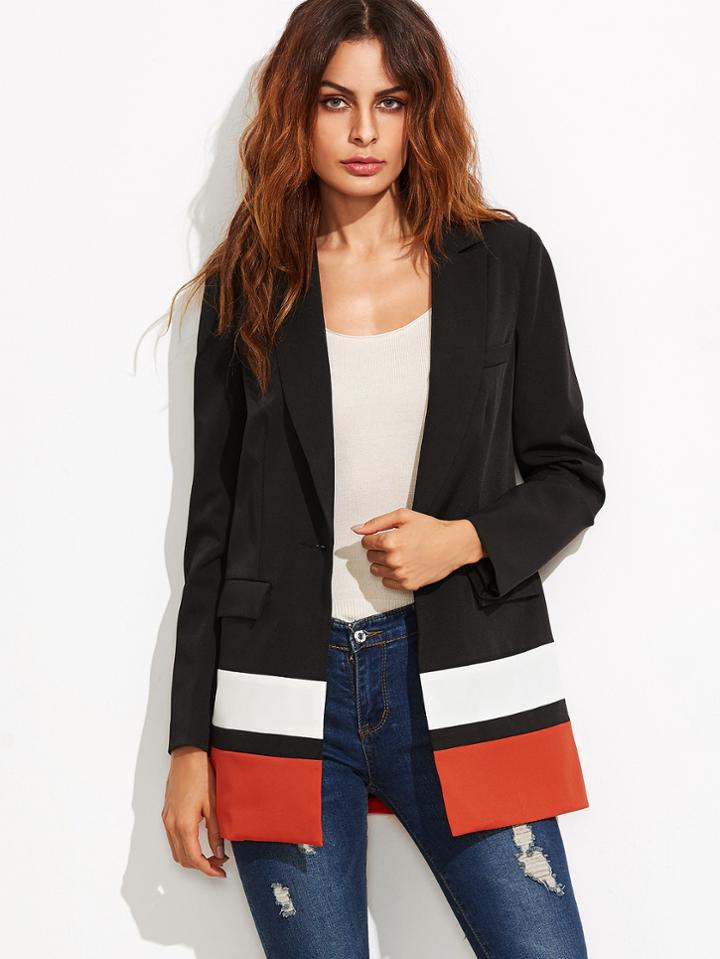 Shein Black Single Button Pockets Blazer