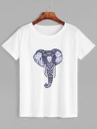 Shein White Elephant Print Short Sleeve T-shirt