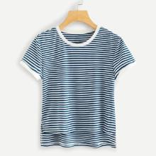 Shein Striped Step Hem Ringer Tee