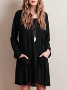 Shein Black Long Sleeve Backless Pockets Dress