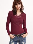 Shein Burgundy Crochet Applique Cutout Back Ribbed T-shirt