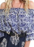 Rosewe Tribal Print Off The Shoulder Crop Blouse