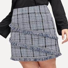 Shein Plus Fringe Lace Trim Tweed Skirt