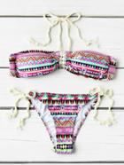 Shein Weave Strap Halter Geometric Print Two Piece Swimwear