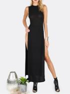 Shein Black Split Side Sleeveless Maxi Dress