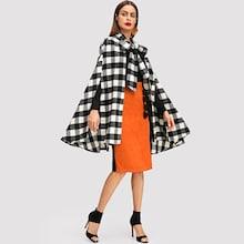 Shein Tied Neck Plaid Longline Coat