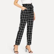 Shein Self Belted Slant Pocket Grid Pants
