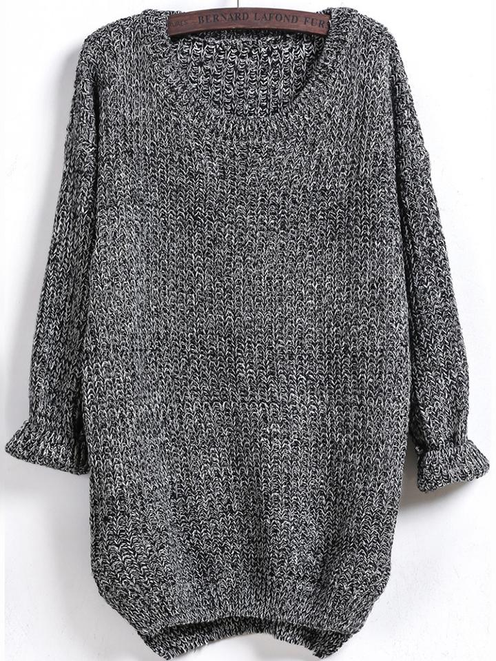 Shein Dipped Hem Long Sleeve Loose Sweater