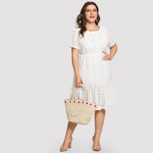 Shein Plus Eyelet Embroidery Insert Blouson Waist Dress