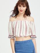 Shein Off Shoulder Bell Cuff Print Crop Top