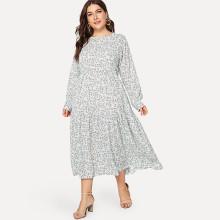 Shein Plus Calico Print Ruffle Hem Dress