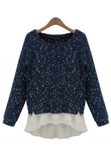 Rosewe Fake Two Pieces Color Blocking Long Sleeve Pullovers