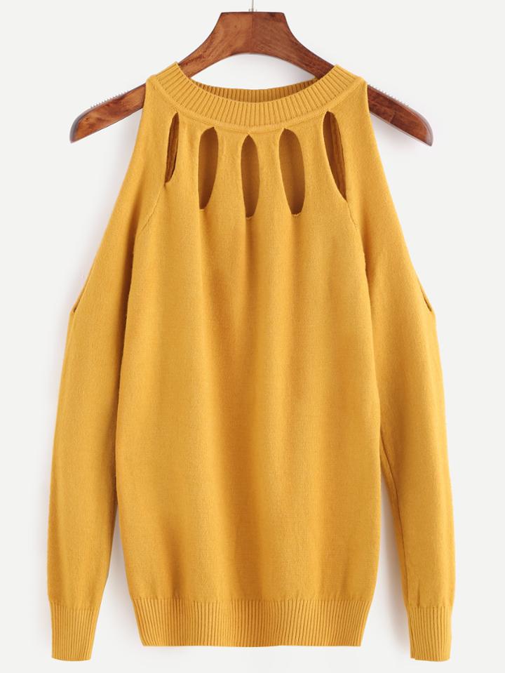 Shein Yellow Open Shoulder Cut Out Sweater