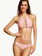 Shein Pink Ladder Cut Halter Neck Bikini Set