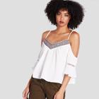 Shein Open Shoulder Flare Sleeve Swing Top