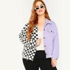 Shein Plus Checked Panel Colorblock Raw Hem Jacket