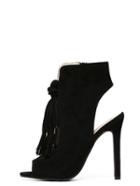 Shein Black Faux Suede Tasselled Peep-toe Slingback Sandals