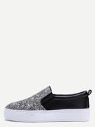 Shein Black And Silver Glitter Sequin Rubber Sole Slip-on Sneakers
