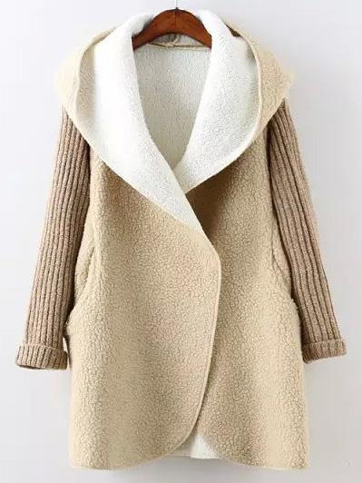 Shein Apricot Hooded Long Sleeve Pockets Loose Coat