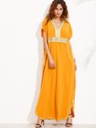 Shein Orange Appliques V Neck Short Sleeve Maxi Dress