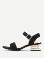 Shein Faux Pearl Embellished Block Heeled Sandals