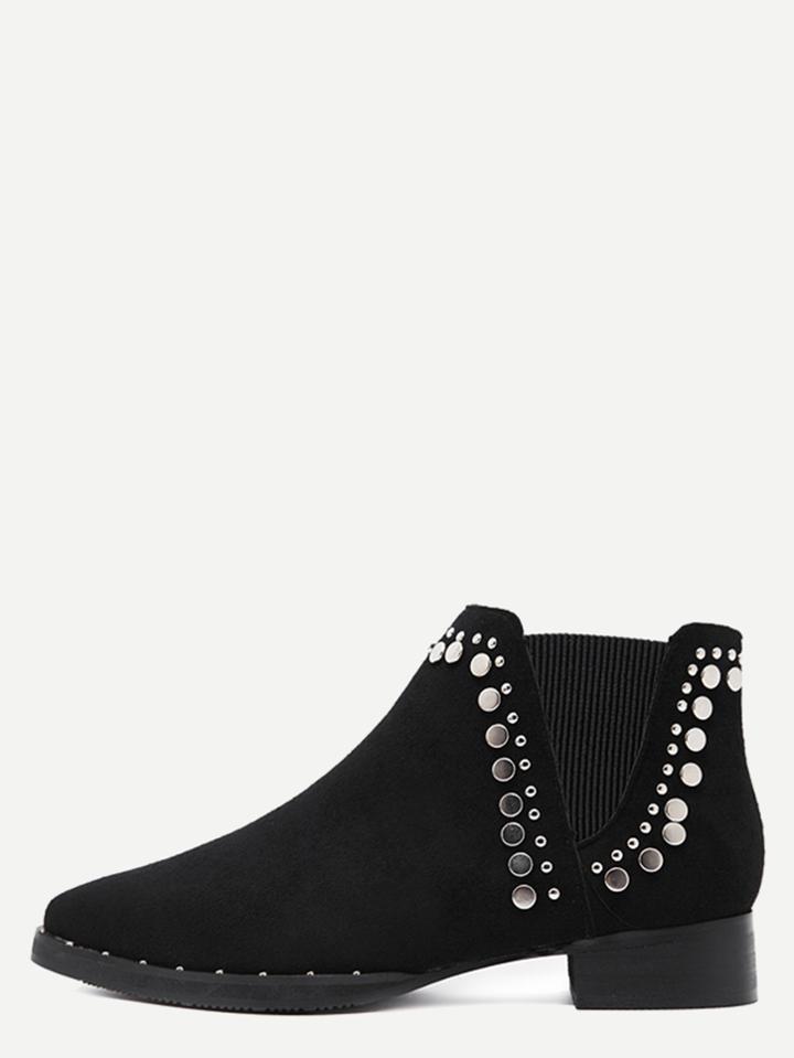 Shein Black Suede Metallic Trim Pointed Chelsea Boots