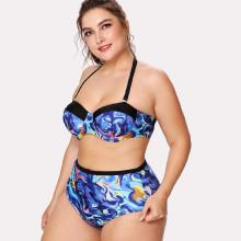 Shein Plus Watercolor Halter Bikini Set