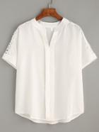 Shein White Crochet Notch Neck Loose Blouse
