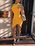 Shein Yellow Sleeveless Asymmetrical Bodycon Dress