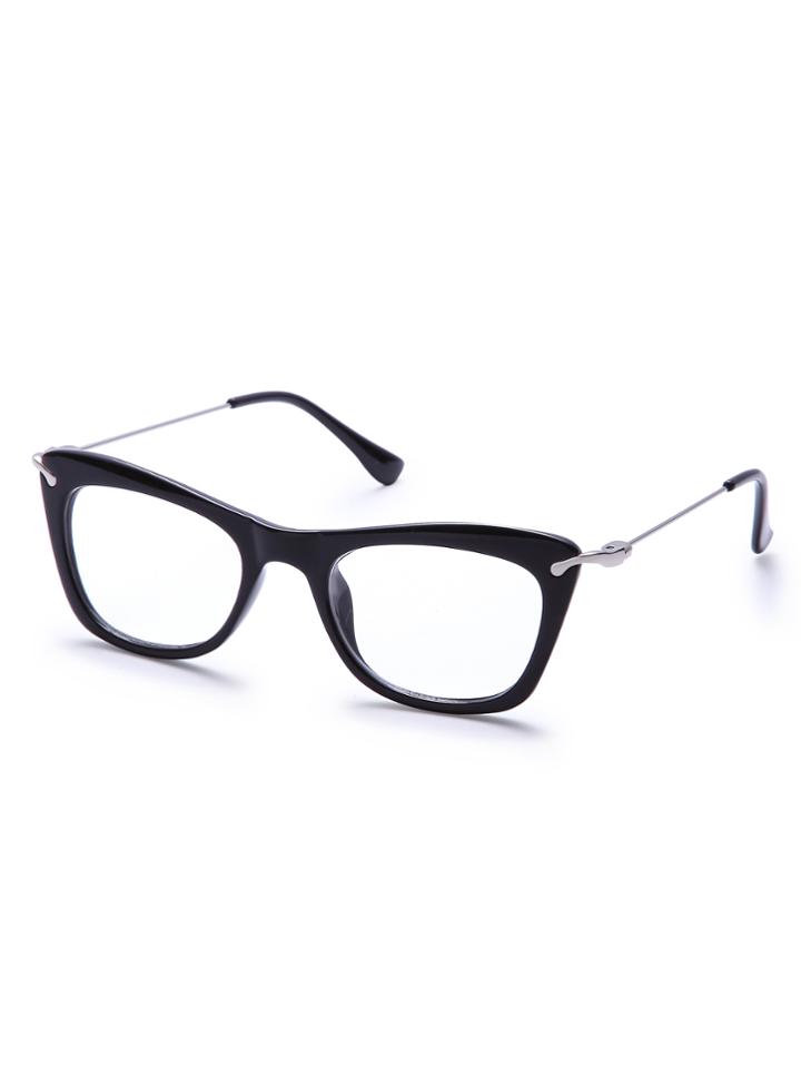 Shein Black Frame Metal Arm Clear Lens Glasses