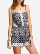 Shein Paisley Print Lace Trimmed Cami Romper
