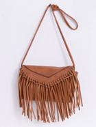Shein Faux Leather Fringe Flap Bag - Brown