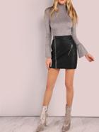Shein Faux Leather Zip A-line Skirt Black