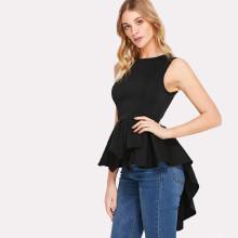 Shein Zip Back Asymmetrical Pleated Peplum Top