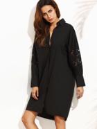 Shein Black Lace Insert Hidden Placket Shirt Dress