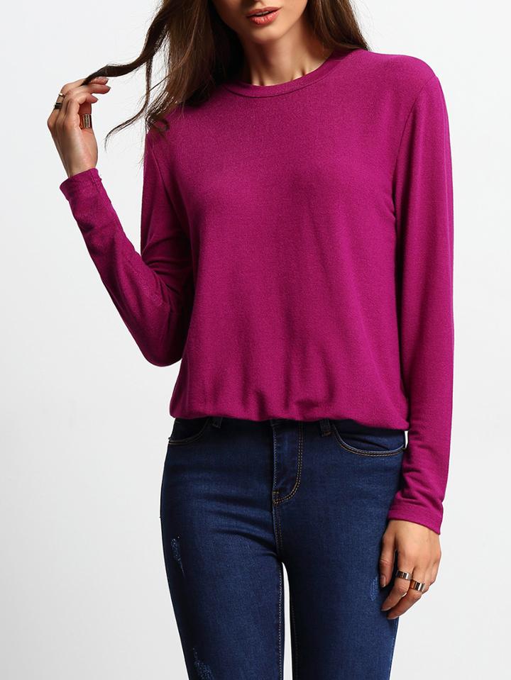 Shein Purple Crew Neck Long Sleeve Loose Knitwear
